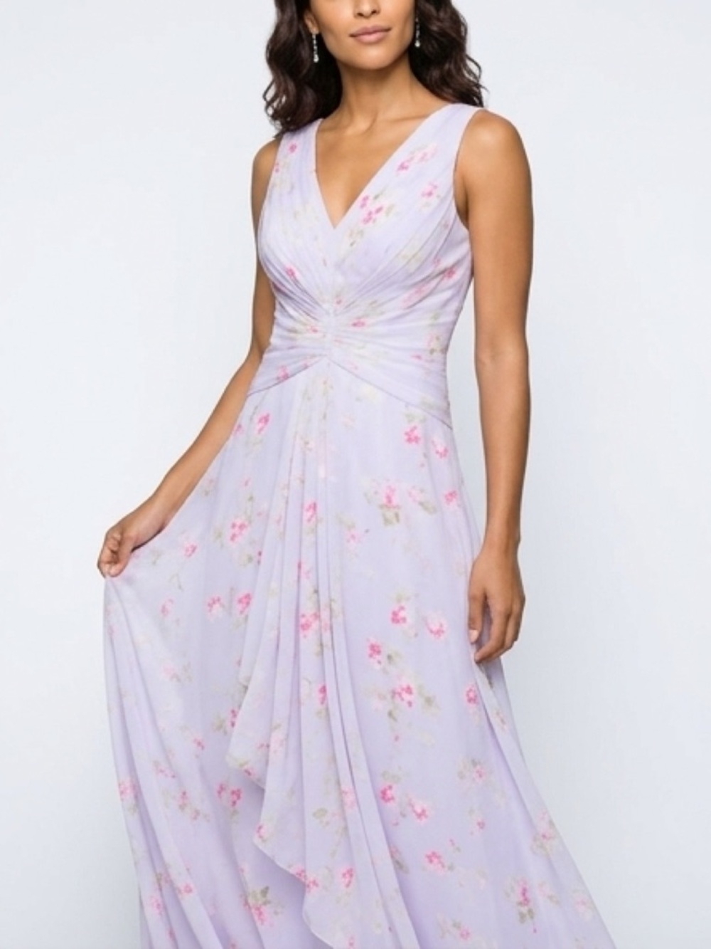 Lavender Floral Chiffon Maxi Dress NWT  Bridesmaid Wedding Guest Formal Sz 10 💜 - Picture 9 of 11